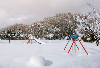 豪雪に埋もれた公園の遊具